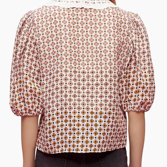 Maje Cosange Guipure Lace-Trimmed Printed Linen Blouse - Picture 5 of 16